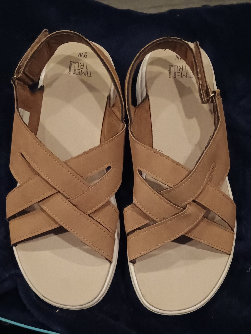 Time and Tru Tan Crisscross Comfort Sandals